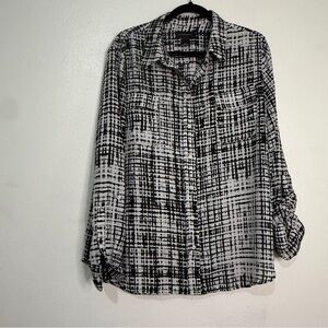 Investments Monochrome Patterned Long-Sleeved Blouse. Sz XL.